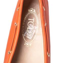 Pre Owned Tod's Orange Leather Bow Slip On Loafers Size 39