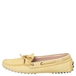 Pre Owned Tod's Yellow Leather Bow Slip On Loafers Size 39