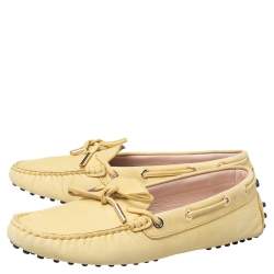 Pre Owned Tod's Yellow Leather Bow Slip On Loafers Size 39