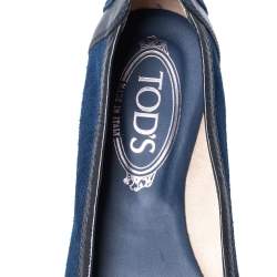 Pre Owned Tod's Blue Suede And Patent Leather Embellished Cap Toe Ballet Flats Size 38