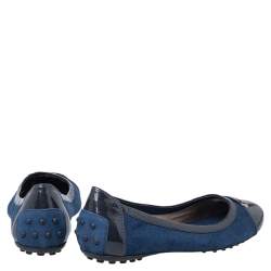 Pre Owned Tod's Blue Suede And Patent Leather Embellished Cap Toe Ballet Flats Size 38