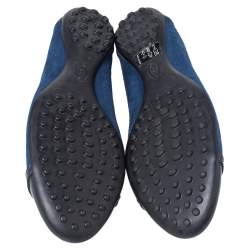 Pre Owned Tod's Blue Suede And Patent Leather Embellished Cap Toe Ballet Flats Size 38