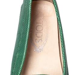Tod's Green Lizard Embossed Leather Penny Slip On Loafers Size 39