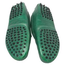 Tod's Green Lizard Embossed Leather Penny Slip On Loafers Size 39