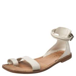 Tod's White Calf Hair Ankle Strap Sandals Size 38.5