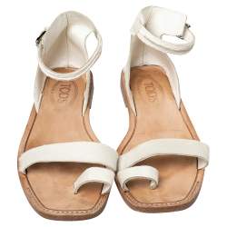 Tod's White Calf Hair Ankle Strap Sandals Size 38.5