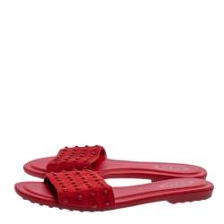 Tod's Red Suede  Flat Slides Sandals Size 37