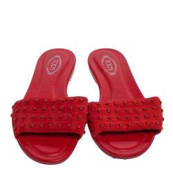 Tod's Red Suede  Flat Slides Sandals Size 37