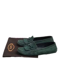 Pre Owned Tod's Green Suede Fringe Slip On Loafers Size 36.5