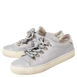 Pre Owned Tod's Grey Leather Tassel Trim Low Top Sneakers Size 38.5