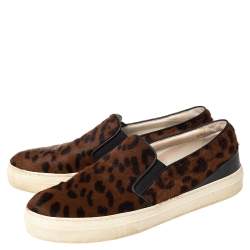 Pre Owned Tod's Brown Leopard Print Calf Hair Slip On Sneakers Size 38.5