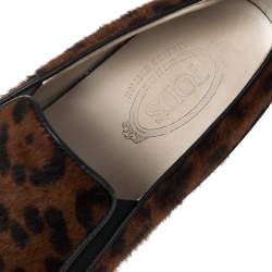 Pre Owned Tod's Brown Leopard Print Calf Hair Slip On Sneakers Size 38.5
