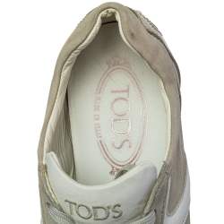 Tod's Grey/White Leather And Suede Low Top Sneakers Size 39.5 