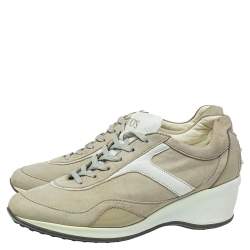 Tod's Grey/White Leather And Suede Low Top Sneakers Size 39.5 