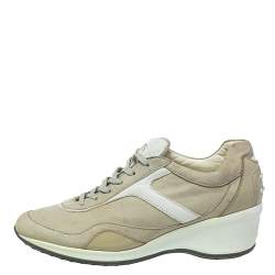 Tod's Grey/White Leather And Suede Low Top Sneakers Size 39.5 