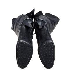 Pre Owned Tod's Black Leather Platform Over The Knee Boots Size 39.5