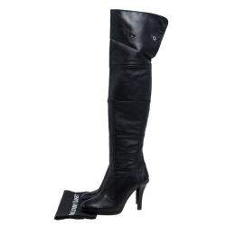Pre Owned Tod's Black Leather Platform Over The Knee Boots Size 39.5