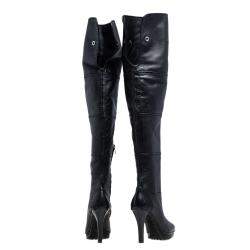 Pre Owned Tod's Black Leather Platform Over The Knee Boots Size 39.5