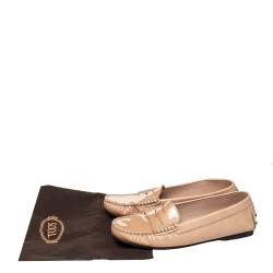 Pre Owned Tod's Beige Textured Patent Leather Penny Slip On Loafers Size 37.5