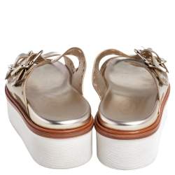 Tod's Gold Perforated Leather Open Toe Platform Slide Sandals Size 38