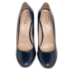 Pre Owned Tod's Blue Leather Round Toe Pumps Size 37.5
