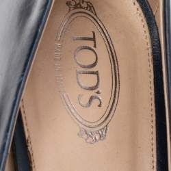 Pre Owned Tod's Blue Leather Round Toe Pumps Size 37.5