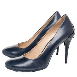 Pre Owned Tod's Blue Leather Round Toe Pumps Size 37.5