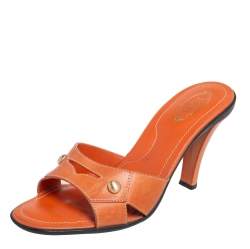 Pre Owned Tod's Orange Leather Slide Sandals Size 37.5