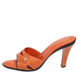 Pre Owned Tod's Orange Leather Slide Sandals Size 37.5