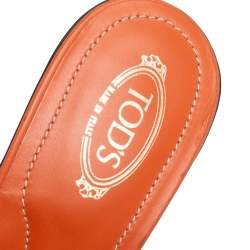 Pre Owned Tod's Orange Leather Slide Sandals Size 37.5