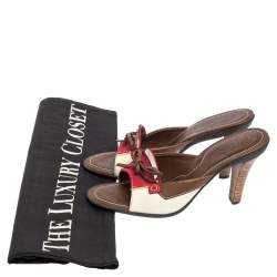 Tod's Tri Color Leather and Suede Bow Slide Sandals Size 37.5