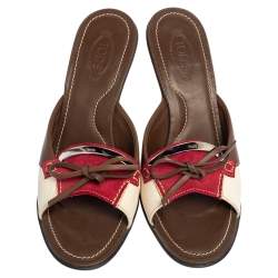 Tod's Tri Color Leather and Suede Bow Slide Sandals Size 37.5