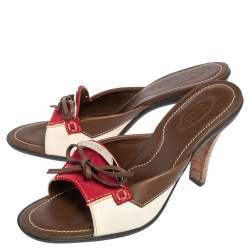 Tod's Tri Color Leather and Suede Bow Slide Sandals Size 37.5