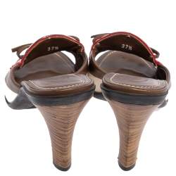 Tod's Tri Color Leather and Suede Bow Slide Sandals Size 37.5