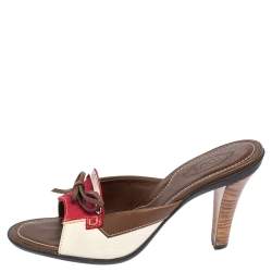 Tod's Tri Color Leather and Suede Bow Slide Sandals Size 37.5
