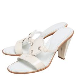 Tod's Cream Patent Leather Open  Toe Slide Sandals Size 36.5