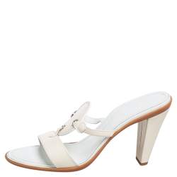 Tod's Cream Patent Leather Open  Toe Slide Sandals Size 36.5