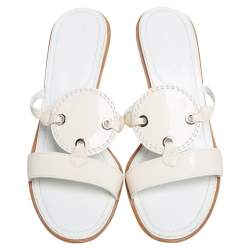 Tod's Cream Patent Leather Open  Toe Slide Sandals Size 36.5