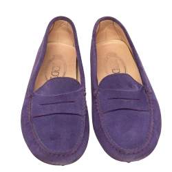 Tod's Purple Suede Penny Slip On Loafers Size 35.5