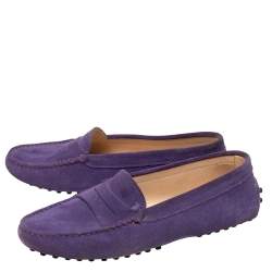 Tod's Purple Suede Penny Slip On Loafers Size 35.5
