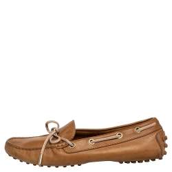 Tod's Brown Leather Bow Slip On Loafers Size 36.5