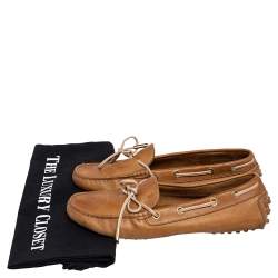 Tod's Brown Leather Bow Slip On Loafers Size 36.5