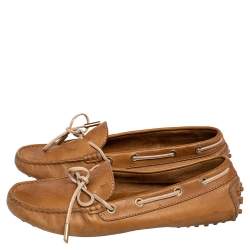 Tod's Brown Leather Bow Slip On Loafers Size 36.5