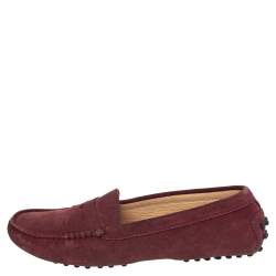 Pre Owned Tod's Burgundy Suede Gommino Slip On Loafers Size 37