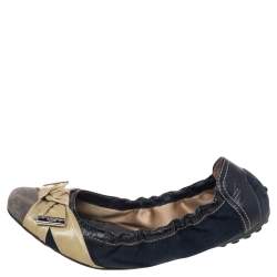 Pre Owned Tod's Multicolor Leather And Suede Bow Scrunch Ballet Flats Size 37
