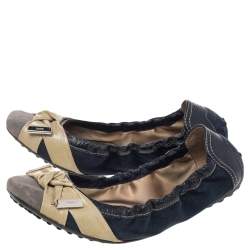 Pre Owned Tod's Multicolor Leather And Suede Bow Scrunch Ballet Flats Size 37