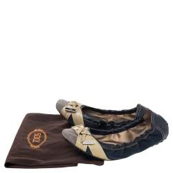 Pre Owned Tod's Multicolor Leather And Suede Bow Scrunch Ballet Flats Size 37
