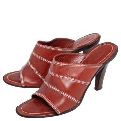 Pre Owned Tod's Brown Leather Open Toe Mule Sandals Size 39.5