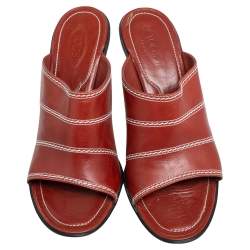 Pre Owned Tod's Brown Leather Open Toe Mule Sandals Size 39.5