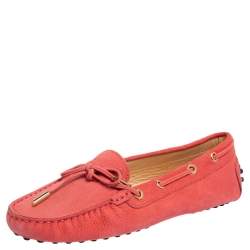 Pre Owned Tod's Pink Suede Bow Slip On Loafers Size 36.5